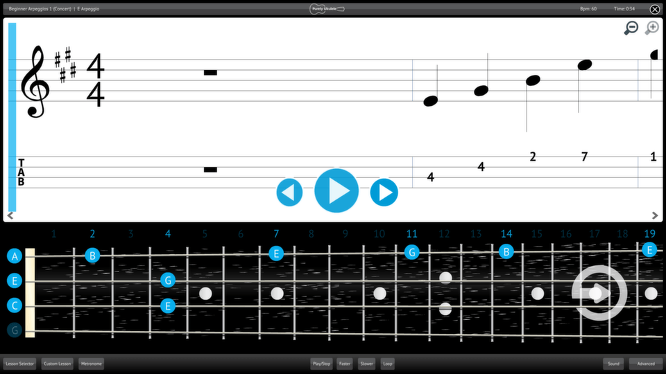 Purely Ukulele Screenshot Lesson Selector